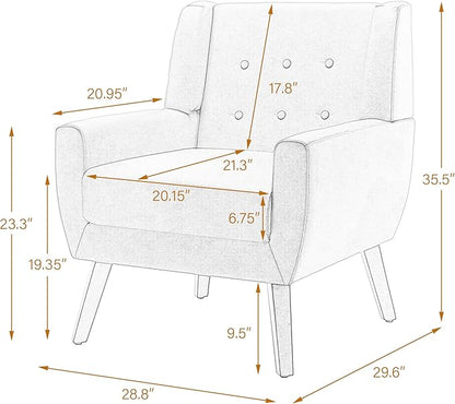 UIXE Faux Leather Accent Chairs Set of 4, Modern Arm Club Chair Upholstered Armchair for Living Room, Comfy Single Sofa Seats Button Tufted Reading Seating, Brown