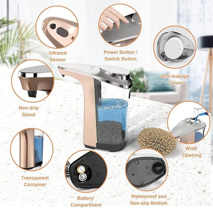 Automatic Soap Dispenser, PZOTRUF Touchless 17oz/500ml with Upgraded Infrared Sensor, 5 Adjustable Soap Dispensing Levels, Liquid Hand Soap Dispenser for Bathroom (Rose Gold)