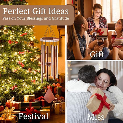 Small Wind Chimes for Outside, 28 Inches Wind Chimes Outdoor Tuned Soothing Melody, Sympathy Wind Chimes for Mom/Housewarming, Bronze Wind Chimes Outside Decoration.