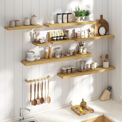 36 Inch Floating Shelves for Wall Set of 2, 8"D Wood Grain Bathroom Shelves with Invisible Brackets, Easy Install Engineered Wood Storage Shelves for Kitchen, Living Room, Bedroom, Oak Finish