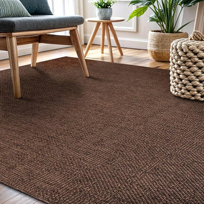 CAMILSON Easy Jute Rug 8x10, Indoor Outdoor Brown Color Fiber Area Rugs for Living Room Patio and Kitchen Rug, Solid Boho Woven Design, Easy-Cleaning, Washable Outside Carpet Alfombras (8 x 10)