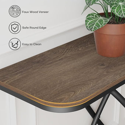 BECHAEO Farmhouse Narrow Console Table for Living Room, 47.4" Rustic Narrow Entryway Table, Sofa Tables Behind The Couch, Industrial Wooden Accent Tables for Hallway, Foyer Walnut