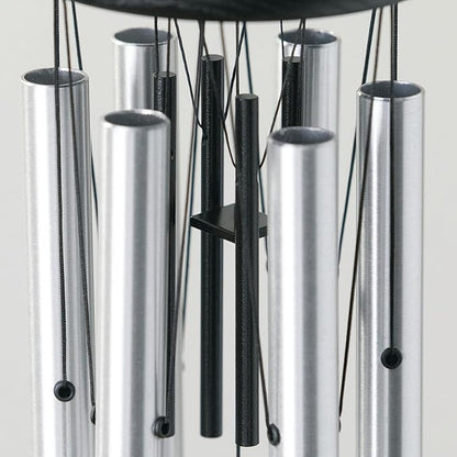 Woodstock Wind Chimes Pachelbel's Canon in D, Silver Aluminum Tubes, Medium 32 - Inch, Deep Toned Windchime for Outdoor Decor for Garden, Patio, Porch