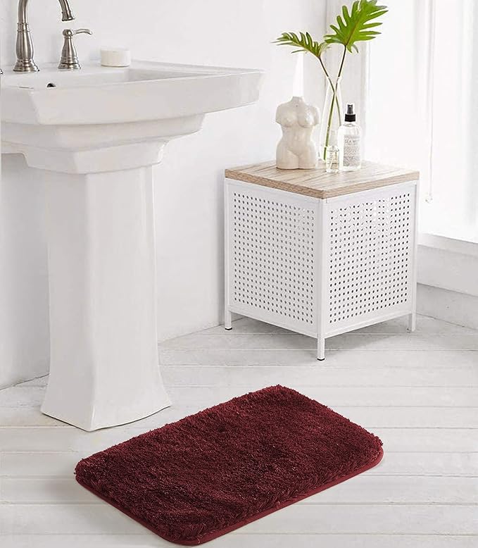 Suchtale Non Slip Bath Mat (16 x 24, Red) - Soft Microfiber Shaggy Mat, Machine Washable, Thick Plush for Shower