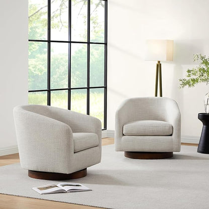 CHITA Swivel Accent Chair, FSC Certified Upholstered Fabric Barrel Chair for Living Room Set of 2, Fully Assembled, Ivory