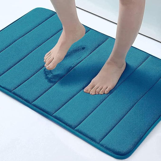 Buganda Memory Foam Bath Mat, 24" x 16", Ultra Soft and Non-Slip Bathroom Rugs, Water Absorbent and Machine Washable Bath Rug for Bathroom, Shower, and Tub, Peacock Blue