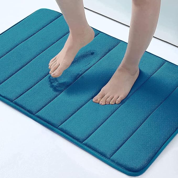 Buganda Memory Foam Bath Mat, 30" x 20", Ultra Soft and Non-Slip Bathroom Rugs, Water Absorbent and Machine Washable Bath Rug for Bathroom, Shower, and Tub, Peacock Blue