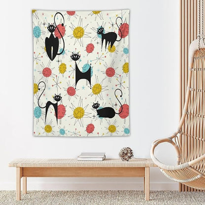 ICMOLYYENLO Abstract Cat Tapestry, Medieval Abstract Atomic Star Cat Vintage Home Wall Hanging Art Tapestry for Bedroom Living Room Dormitory 30x40 Inch