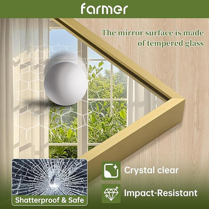 FARMER 20x28 Inch Gold Bathroom Mirror, Rectangle Wall Mounted Mirror, Vanity Mirror, Brushed Square Mirror, Framed Bathroom Mirror for Bedrooms, Entryways, Living Rooms, Horizontal/Vertical