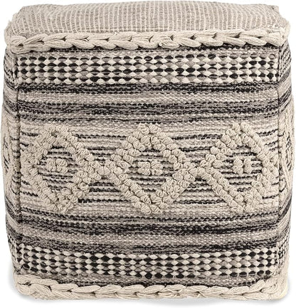 REDEARTH · Tufted Pouf Ottoman with Filler Textured Storage Cube Bean Bag Pouffe Footrest for Living Room, Bedroom, Nursery, Kidsroom; 100% Cotton (17.5"X17.5"X17.5", Diamond Virgule)