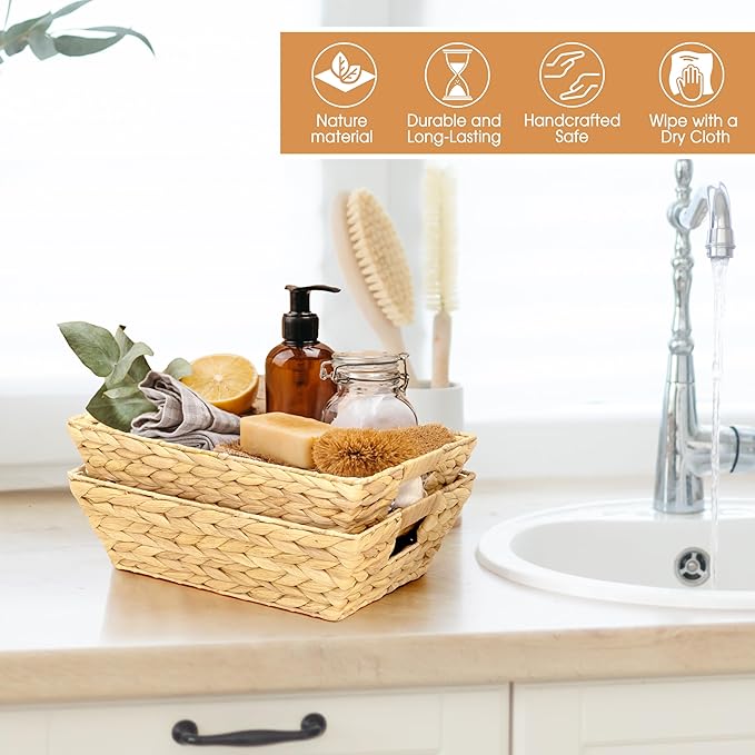 Set of 6 Snack Baskets, Wicker Snack Basket Organizer for Office, Small Wicker Baskets with Handles, (6 Medium Basket)