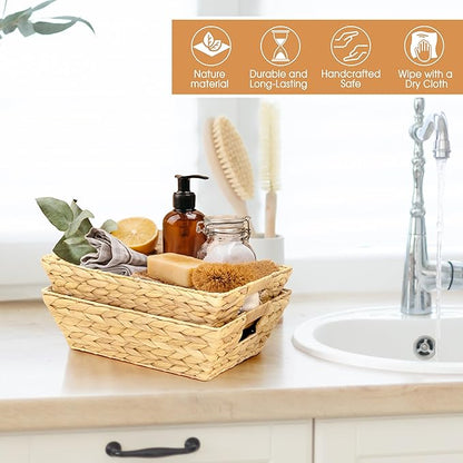 Set of 6 Snack Baskets, Wicker Snack Basket Organizer for Office, Small Wicker Baskets with Handles, (6 Medium Basket)