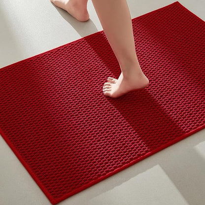 Bathroom Rugs Non Slip Washable, Super Absorbent Thin Bath Mat Quick Dry Low Pile Bathroom Rug, Red 24"x36"