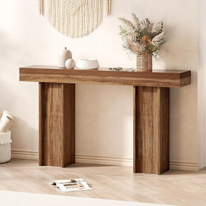 55Inch Farmhouse Console Table,Wooden Rectangular Sofa Table Behind The Couch,Entryway Console Table with Storage for Living Room, Hallway,Entrance (Light Brown)