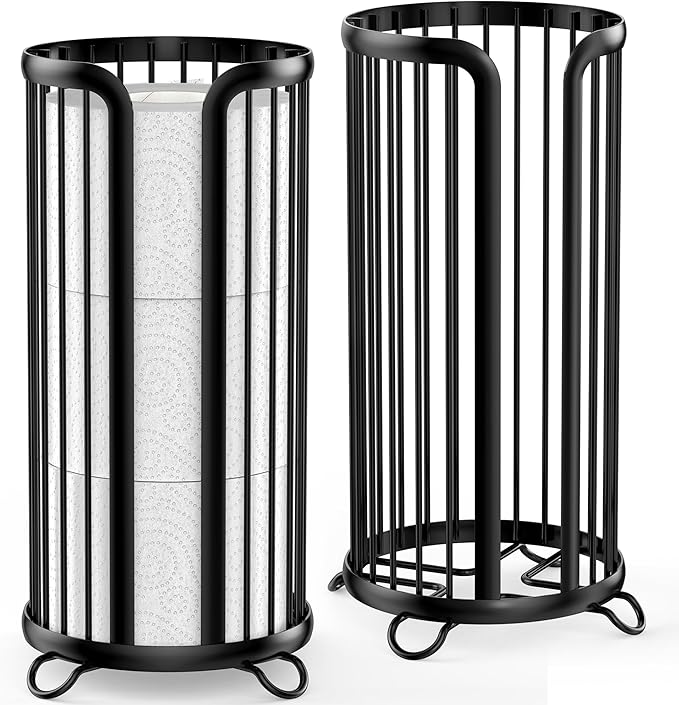 Toilet Paper Holder Stand, Freestanding Toilet Tissue Organizer, Minimalistic Storage Solution, Reserve Mega Rolls,Modern Black-2PACK