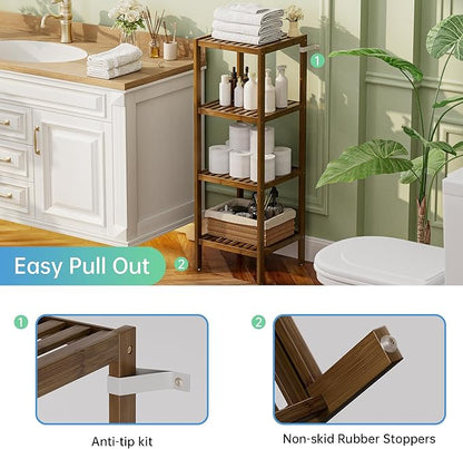 SMIBUY Bathroom Storage Shelf, 5-Tier Bamboo Rack Organizer, Multifunctional Shelving Unit for Living Room Bedroom Kitchen (Walnut)