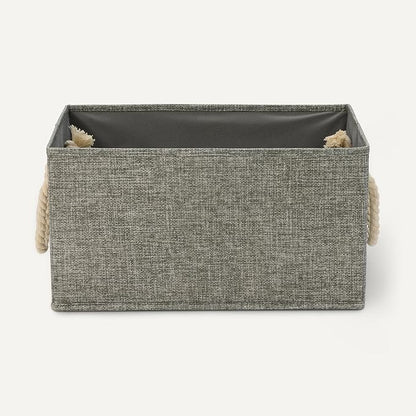 Amazon Basics Foldable Storage Bins with Rope Handles, Charcoal, Large, Pack of 3