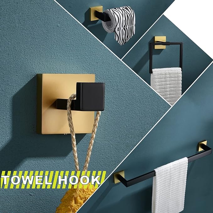 Bathroom Towel Bar Holder Sets Black and Gold 4-Piece Bathroom Hardware Set Stainless Steel Bath Accessories Kit. Wall Mounted,23.6 Inch