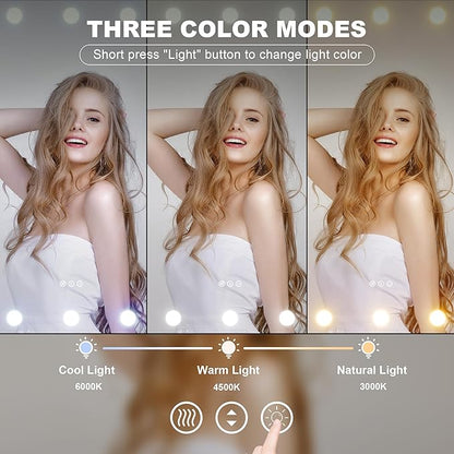 Hasipu LED Bathroom Mirror with Lights, 59" x 28" Hollywood Wall-Mounted Bathroom Mirror with 24 Dimmable Bulbs, 3 Colors Modes, Touch Control, Anti-Fog, Memory Function, Shatter-Proof, ETL Listed