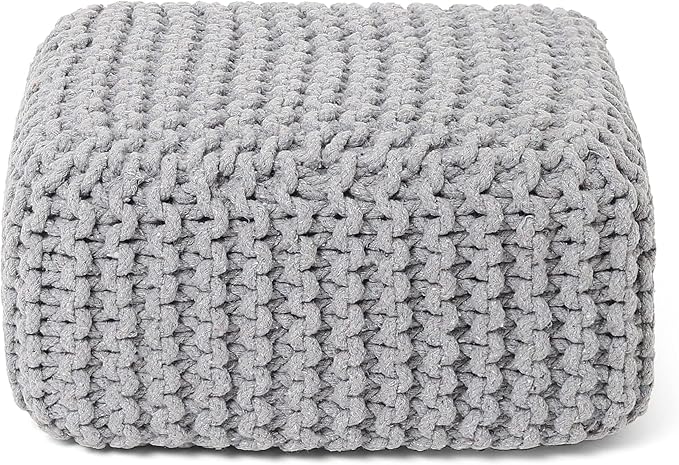 REDEARTH · Cube Low Pouf Foot Stool Ottoman - Hand Knitted Poof - Cord Boho Pouffe - Home Décor - Stuffed Footrest for Living Room - Nursery - Bedroom - Patio (16" x 16" x 8") - Light Gray