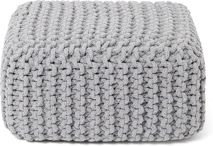 REDEARTH · Cube Low Pouf Foot Stool Ottoman - Hand Knitted Poof - Cord Boho Pouffe - Home Décor - Stuffed Footrest for Living Room - Nursery - Bedroom - Patio (16" x 16" x 8") - Light Gray