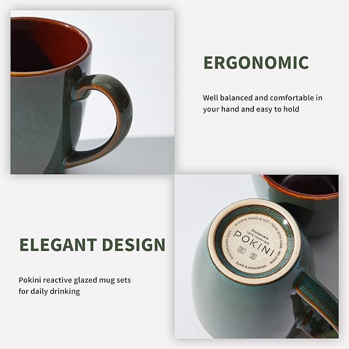 Coffee Mug 16 oz, Ceramic Coffee Mugs Set of 4, Reactive Glaze Mug for Latte/Tea/Cappuccino, Large Stackable Mug Set for Men, Women, Dad, Mom, Dishwasher & Microwave Safe, Brown Green