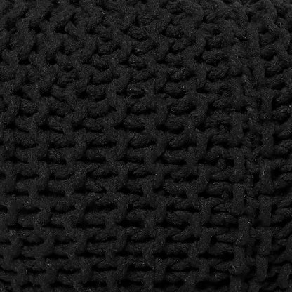 REDEARTH Round Pouf Foot Stool Ottoman - Hand Knitted Bean Bag - Cord Boho Pouffe - Cable Poof Footrest for Living Room - Nursery - Bedroom - Patio - 100% Cotton - Home Decor (19.5"x19.5"x14") - Black