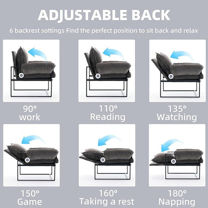 YISHENG Accent Chair with 6-Angle Adjustable Backrest, Chenille Fabric Living Room Chair Upholstered Lounge Chair, Modern Chair Cozy Reclining Chair for Reading Room, Set of 2 Gray