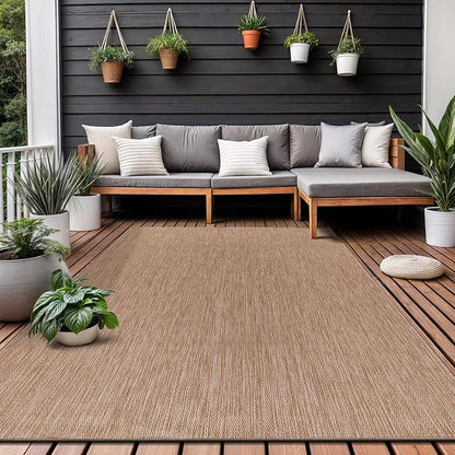 Washable Indoor Outdoor Rug 8x10 Weather Resistant Area Rugs Modern Solid Jute Rug for Porch Deck Balcony Backyard Patio Outside Carpet (8 X 10 Jute Beige)