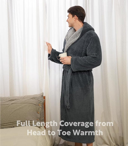 DAVID ARCHY Men's Soft Fleece Plush Robe Full Length Long Bathrobe