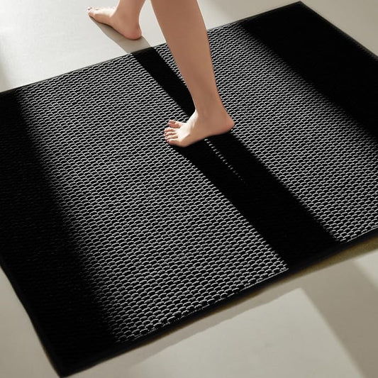 Black Large Bathroom Rugs Non Slip Washable Bath Rugs Super Absorbent Bathroom Rug Thin Quick Dry Low Pile Bath Mats, Black 36''x60''
