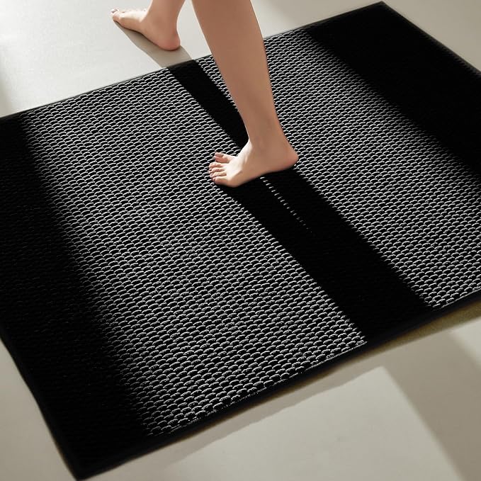 Black Large Bathroom Rugs Non Slip Washable Bath Rugs Super Absorbent Bathroom Rug Thin Quick Dry Low Pile Bath Mats, Black 36''x48''
