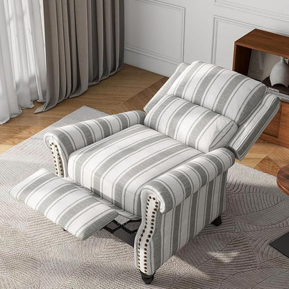 UIXE Pushback Recliner Chairs Set of 2, Fabric Armchair Push Back Accent Chair for Living Room, Rivet Trim Club Chair Overstuffed Home Theater Bedroom Reading Seat - Stripe Gray