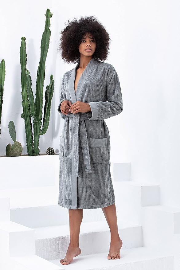 Organic Turkish Cotton Terry Hooded Kimono Bathrobe, Robe for Women