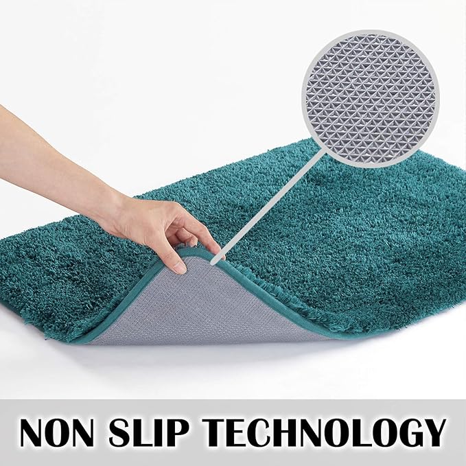 Suchtale Large Extra Soft and Absorbent Shaggy Bath Mat - Machine Washable Microfiber Non Slip Bath Mat - Rubber Back (24 x 40 Teal)