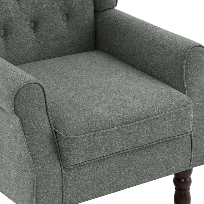 UIXE High Back Accent Chair, Fabric Upholstered Armchair for Living Room, Retro Wingback Arm Chair Comfy Single Sofa Bedroom Reading Seat with Solid Wooden Legs - Gray