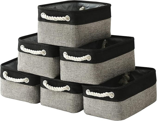 TcaFmac Storage Basket for Shelves - Small 6 Pack Fabric Storage Bins for Organizing, Collapsible Storage Cubes with Handle for Closet Cloth Toy Gift Kids (Black & Grey 11.8 x 7.8 x 5.2 inch)