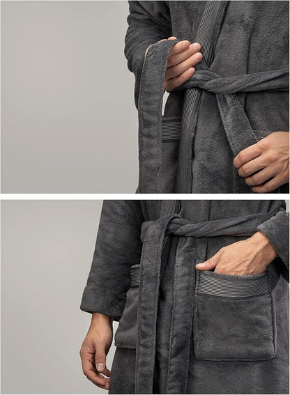 DAVID ARCHY Men's Soft Fleece Plush Robe Full Length Long Bathrobe