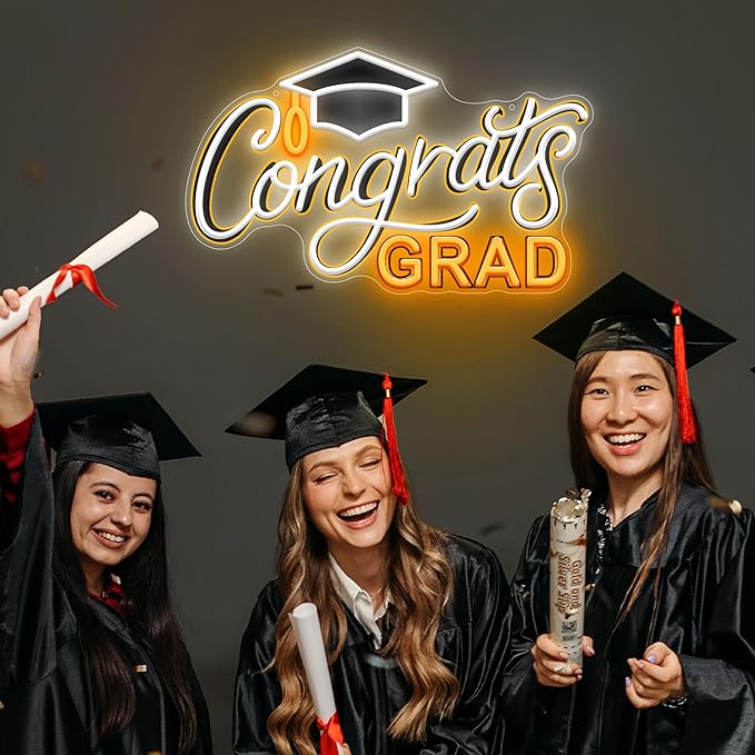 SELICOR Congrats Graduation Neon Sign with Cap - 15" x 8", Adjustable LED Light Up Sign for Prom Party, Photos, Class of 2025 Celebrations, Graduation Gift for Dorm Backdrop Room Decor