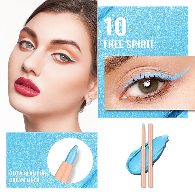 Oulac Blue Eyeliner Pencil, Waterproof Retractable Eye Liner Pen, Smooth and Creamy Eye Makeup for Precision Application Vegan & Cruelty-Free, 10 Free Spirit
