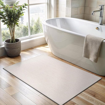 CAMILSON Easy Jute Rug 2x3, Indoor Outdoor Off-White Color Fiber Area Rugs for Bathroom and Kitchen Rug, Herringbone Seagrass Boho Woven Design, Easy-Cleaning, Washable Outside Carpet Alfombras 2 x 3