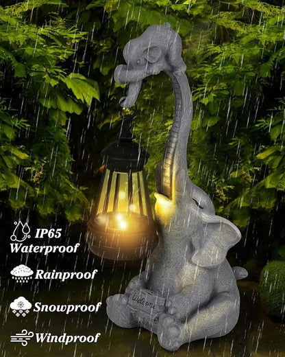 Solar Garden Statues Outdoor Decor- Yard Decorations for Patio, Balcony, Backyard, Lawn Ornaments - Elephants Figurines with LED Light- Unique Birthday House Warming Gifts for Women, Mom, Grandma