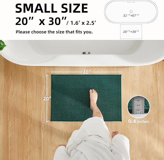 Bathroom Rugs Non Slip Washable, Super Absorbent Thin Bath Mat Small Quick Dry Low Pile Bathroom Rug, Dark Green 20"x30"
