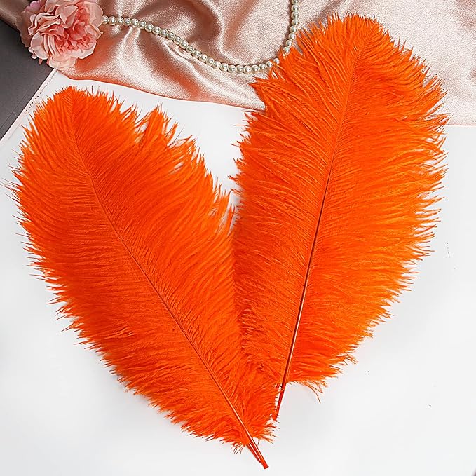 THARAHT Orange Ostrich Feathers 12pcs Large Natural Bulk 12-14Inch 30cm-35cm for Wedding Party Centerpieces Halloween and Home Decoration Feathers