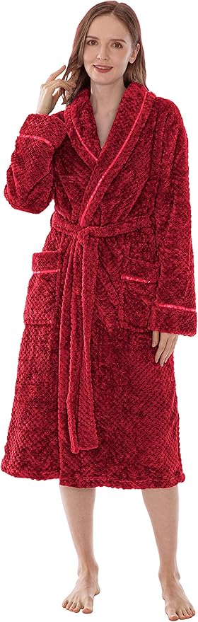 PAVILIA Women Plush Fleece Robe, Soft Textured Bathrobe, Lady Cozy Spa Long Robe