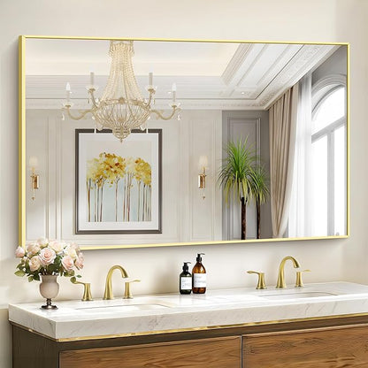 40x60inch Gold Bathroom Mirror, Gold Rectangle Mirror with Frame, Large Rectangular Wall Mirrors for Bathroom, Living Room, Hair Salon, Big Farmhouse Mirror Hang Horizontal/Vertical