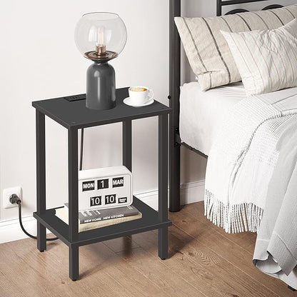 TUTOTAK End Table with Charging Station, Set of 2, Side Table with USB Ports and Outlets, Nightstand, 2-Tier Storage Shelf, Sofa Table for Small Space, Living Room, Bed Room TB01BK041