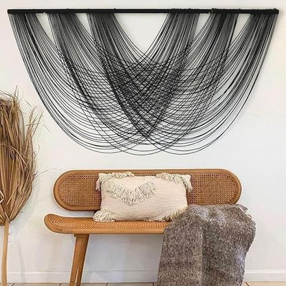 Flber Macrame Wall Hanging Black 59.00" W x 31.00" L Boho Wall Decor Large Boho Yarn Tapestry Living Room Bedroom Home Wall Décor