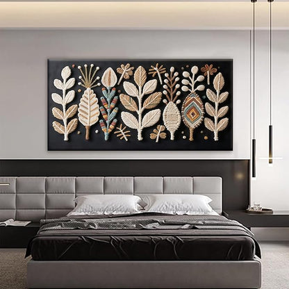 Tsomzxng Large Boho Black Wall Art For Living Room Chic Home Wall Art Modern Multicolor Leaves Feather Canvas Wall Art Decor Picture For Bedroom Apartment Kitchen Home Wall Decor 29" W X 58" L