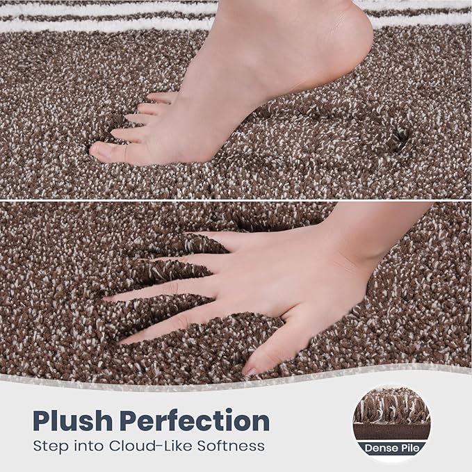 PURRUGS Bathroom Rug Non-Slip Machine Washable 30" x 60", Super Absorbent and Quick Dry Shaggy Microfiber Bath Mat, Extra Soft and Plush Bath Rug for Bathtub, Shower and Sink, Brown